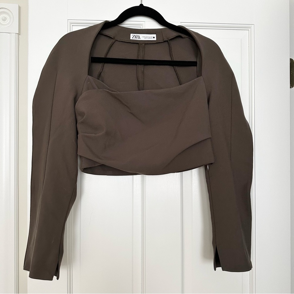 M Zara brown crop blouse